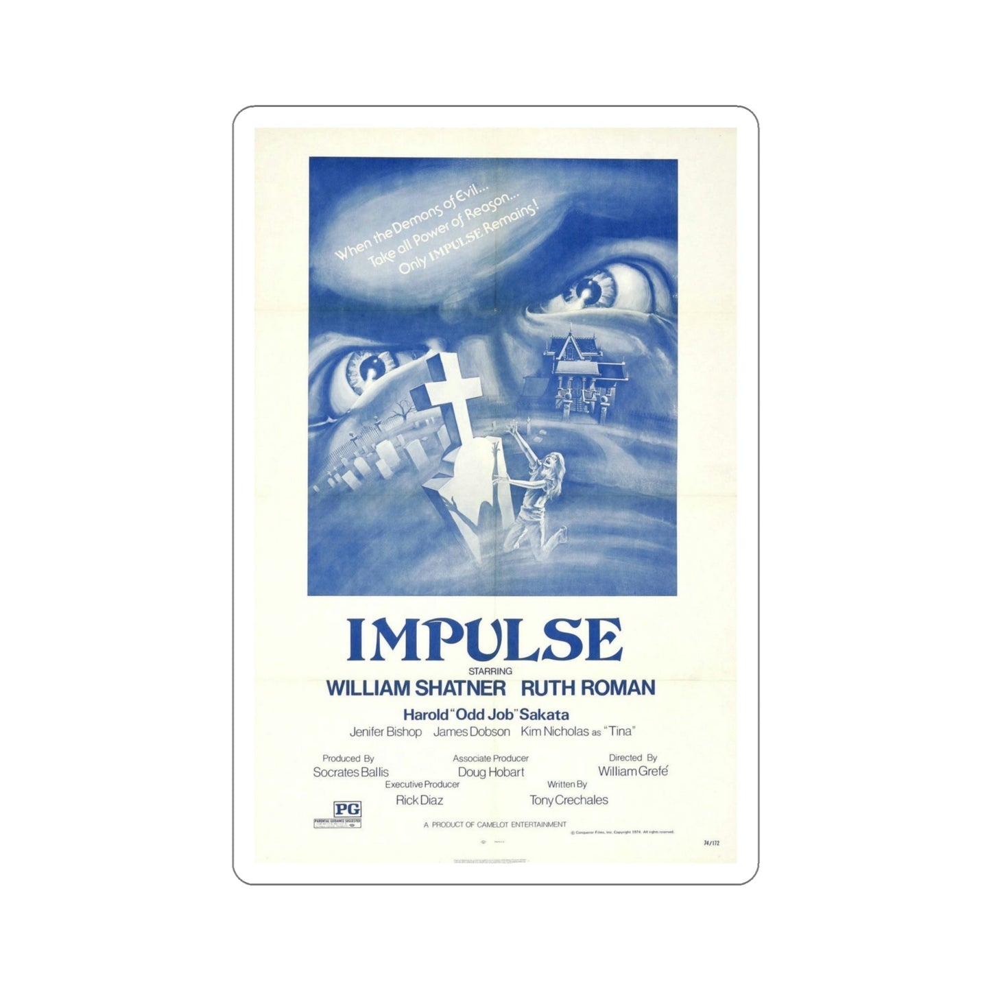 Impulse 1974 Movie Poster STICKER Vinyl Die-Cut Decal-6 Inch-The Sticker Space