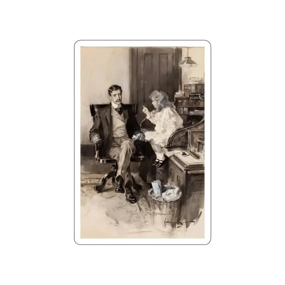 In Father's Office (Magazine Illustration) STICKER Vinyl Die-Cut Decal White Die-Cut 4 Inch - The Sticker Space