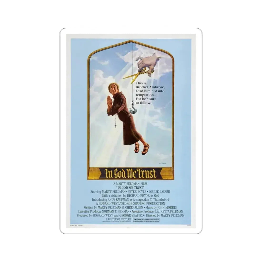 In God We Trust 1980 Movie Poster STICKER Vinyl Die-Cut Decal 2 Inch - The Sticker Space