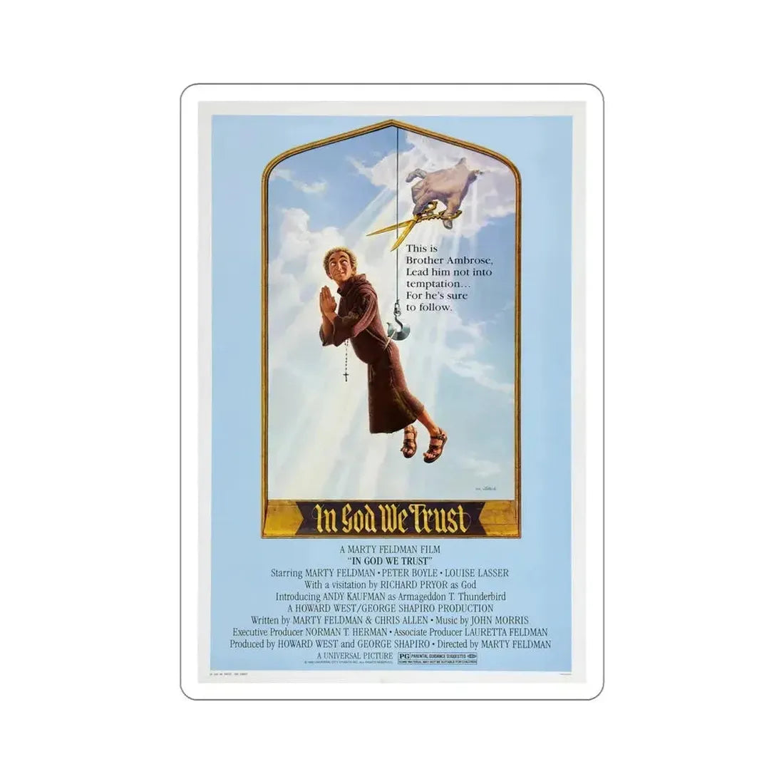 In God We Trust 1980 Movie Poster STICKER Vinyl Die-Cut Decal 5 Inch - The Sticker Space