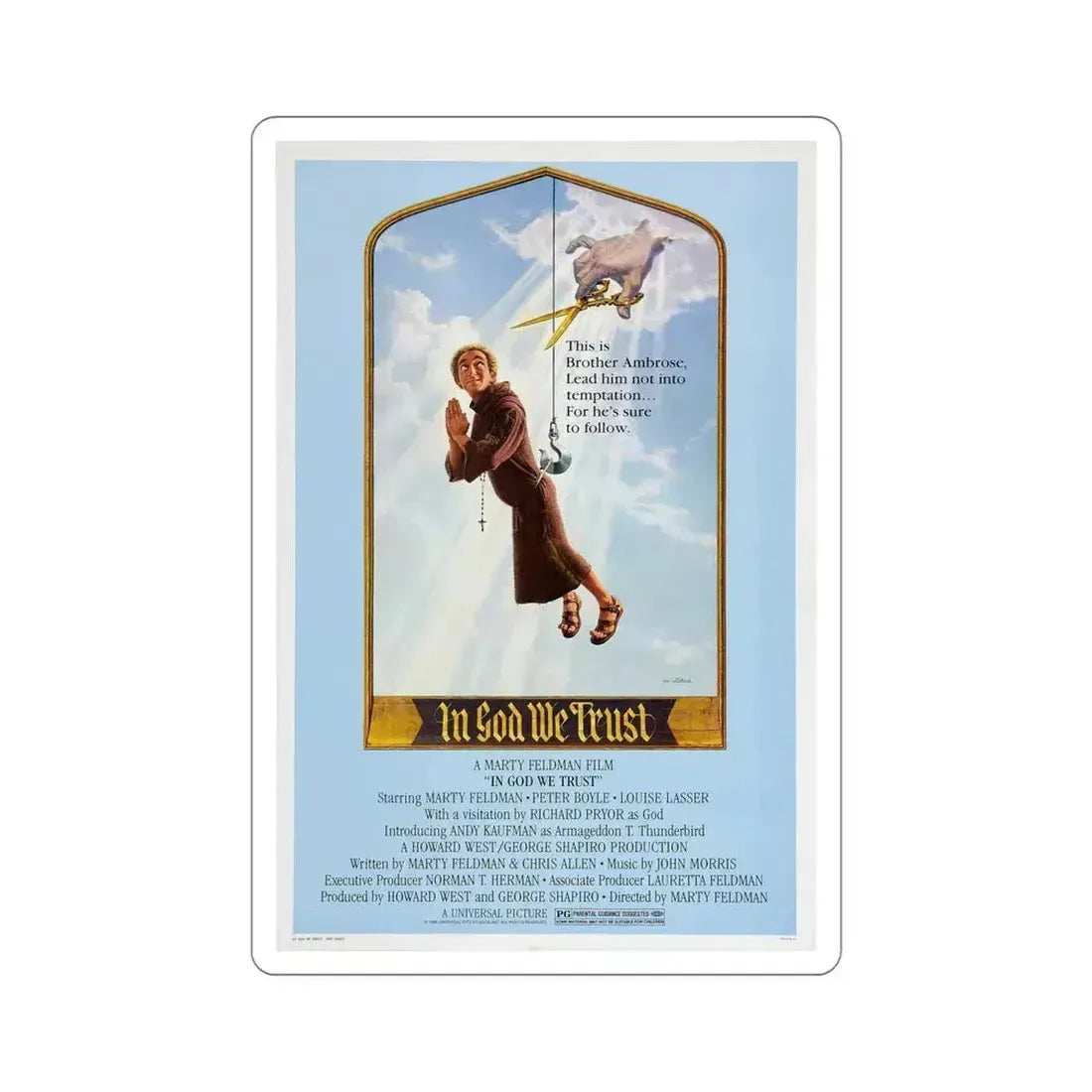 In God We Trust 1980 Movie Poster STICKER Vinyl Die-Cut Decal 6 Inch - The Sticker Space