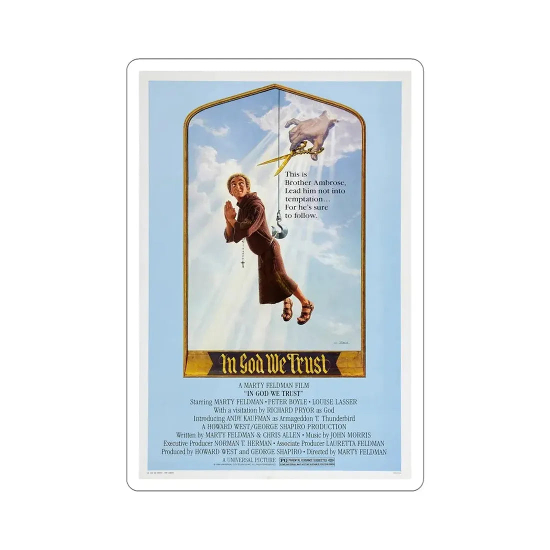 In God We Trust 1980 Movie Poster STICKER Vinyl Die-Cut Decal - The Sticker Space