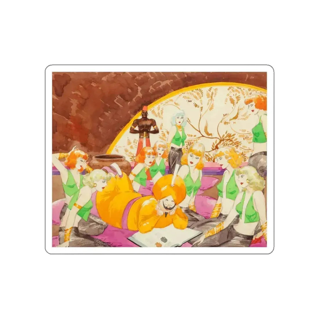 In the Harem, probable magazine interior illustration (Magazine Illustration) STICKER Vinyl Die-Cut Decal White Die-Cut 6 Inch - The Sticker Space
