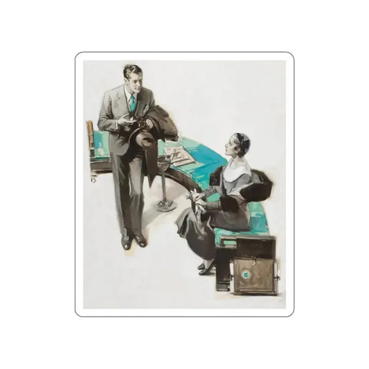 In the Office, circa 1930 (Magazine Illustration) STICKER Vinyl Die-Cut Decal White Die-Cut 2 Inch - The Sticker Space