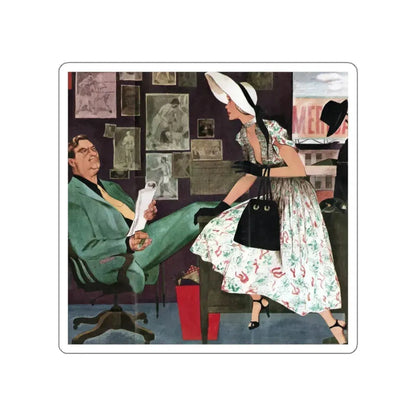 In the Office, Collier's illustration (Magazine Illustration) STICKER Vinyl Die-Cut Decal White Die-Cut 5 Inch - The Sticker Space