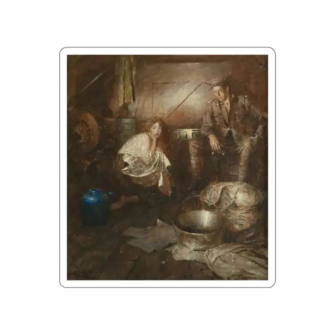 In the Shelter, probable story illustration (Magazine Illustration) STICKER Vinyl Die-Cut Decal White Die-Cut 3 Inch - The Sticker Space