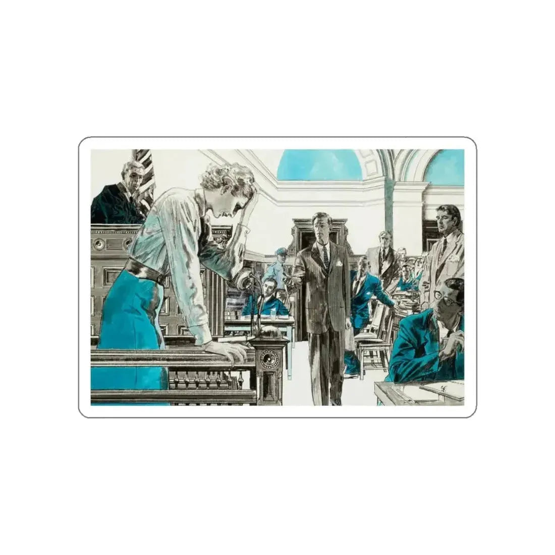 In the Witness Box (Magazine Illustration) STICKER Vinyl Die-Cut Decal - The Sticker Space
