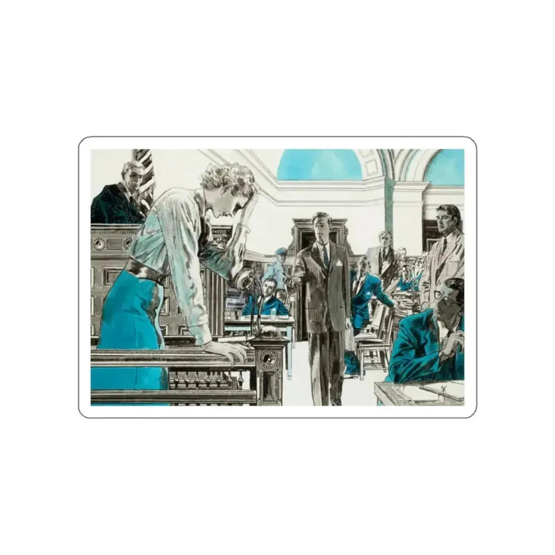 In the Witness Box (Magazine Illustration) STICKER Vinyl Die-Cut Decal White Die-Cut 2 Inch - The Sticker Space
