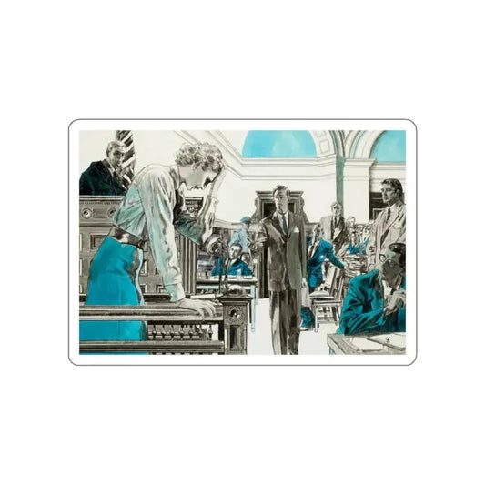 In the Witness Box (Magazine Illustration) STICKER Vinyl Die-Cut Decal White Die-Cut 2 Inch - The Sticker Space