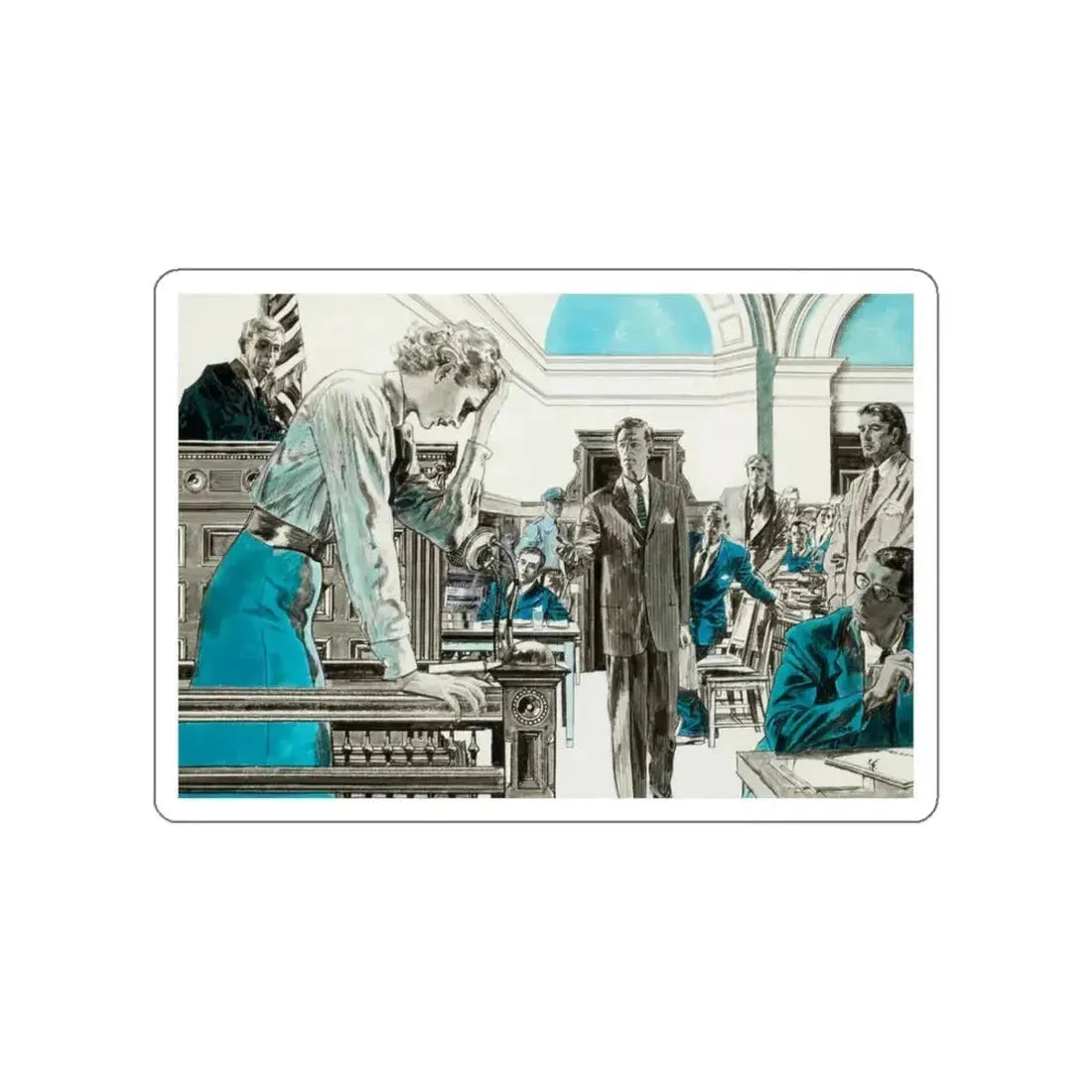 In the Witness Box (Magazine Illustration) STICKER Vinyl Die-Cut Decal White Die-Cut 3 Inch - The Sticker Space