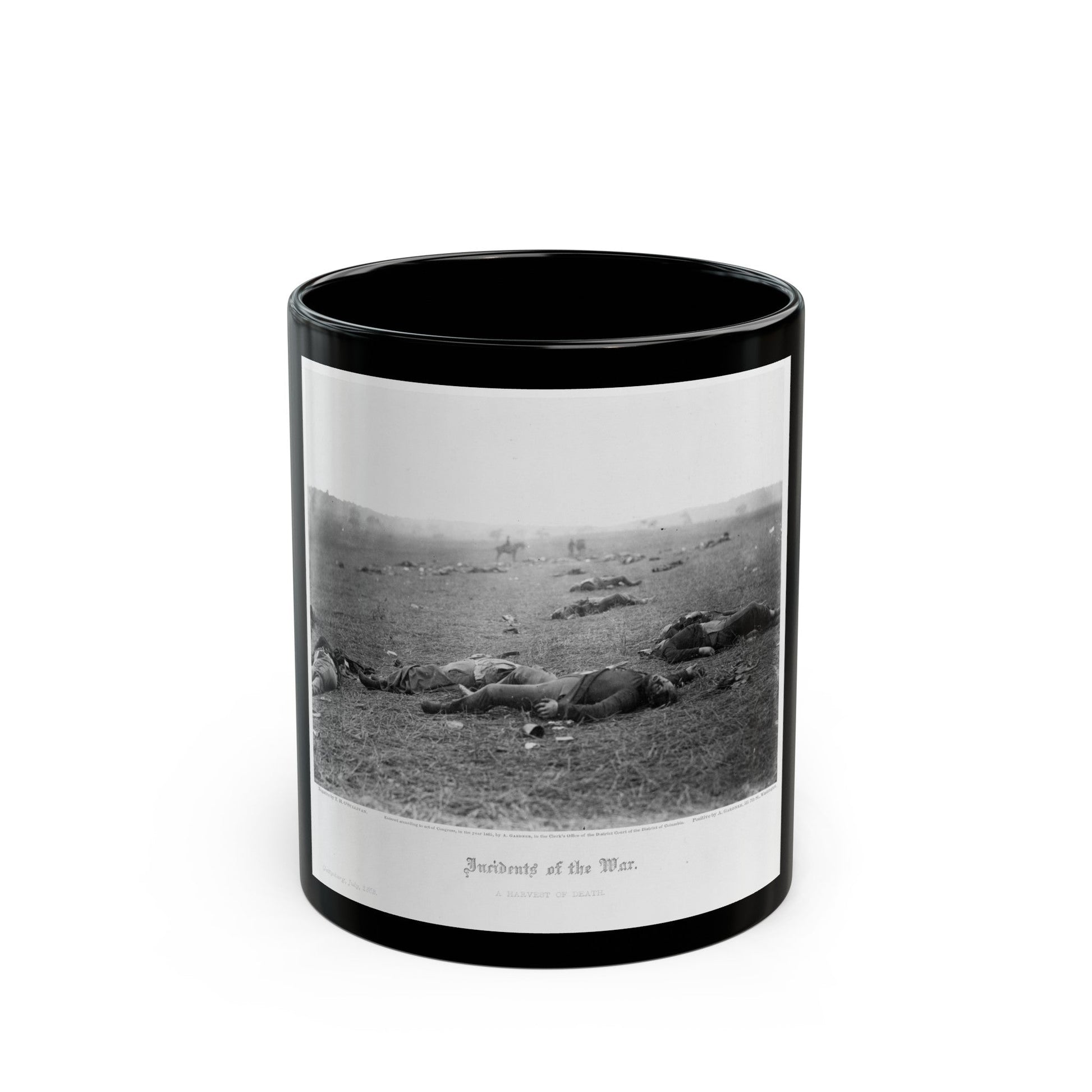 Incidents Of The War. A Harvest Of Death, Gettysburg, July, 1863 (U.S. Civil War) Black Coffee Mug-11oz-The Sticker Space