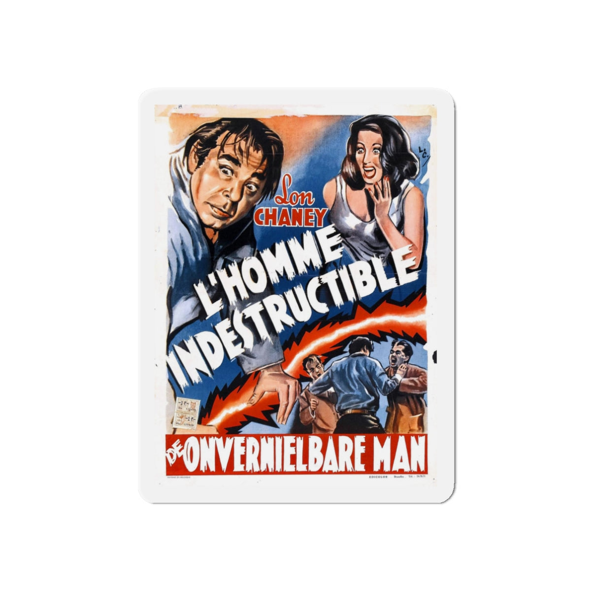 INDESTRUCTIBLE MAN (BELGIAN) 1956 Movie Poster - Refrigerator Magnet-3" x 3"-The Sticker Space