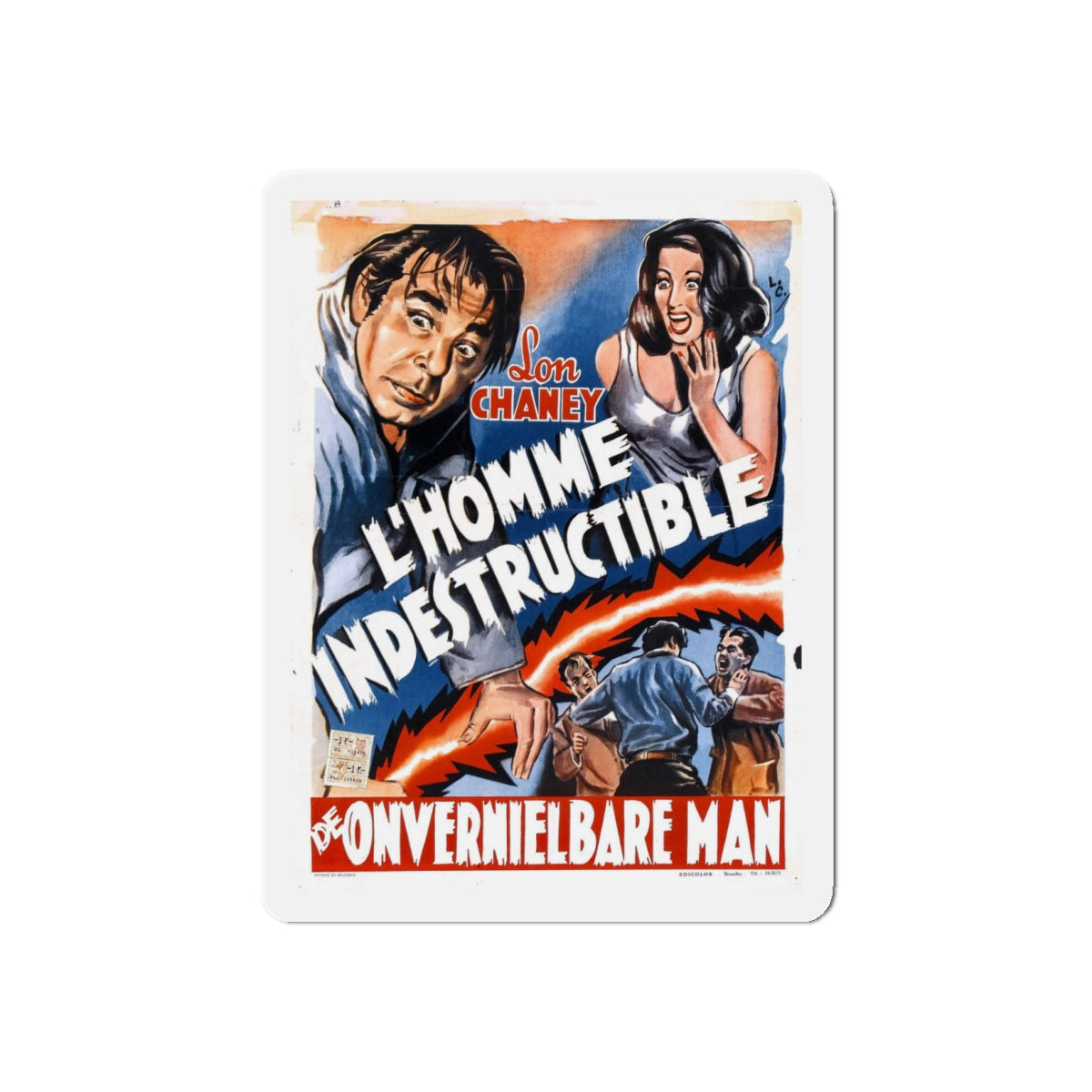 INDESTRUCTIBLE MAN (BELGIAN) 1956 Movie Poster - Refrigerator Magnet-4" x 4"-The Sticker Space