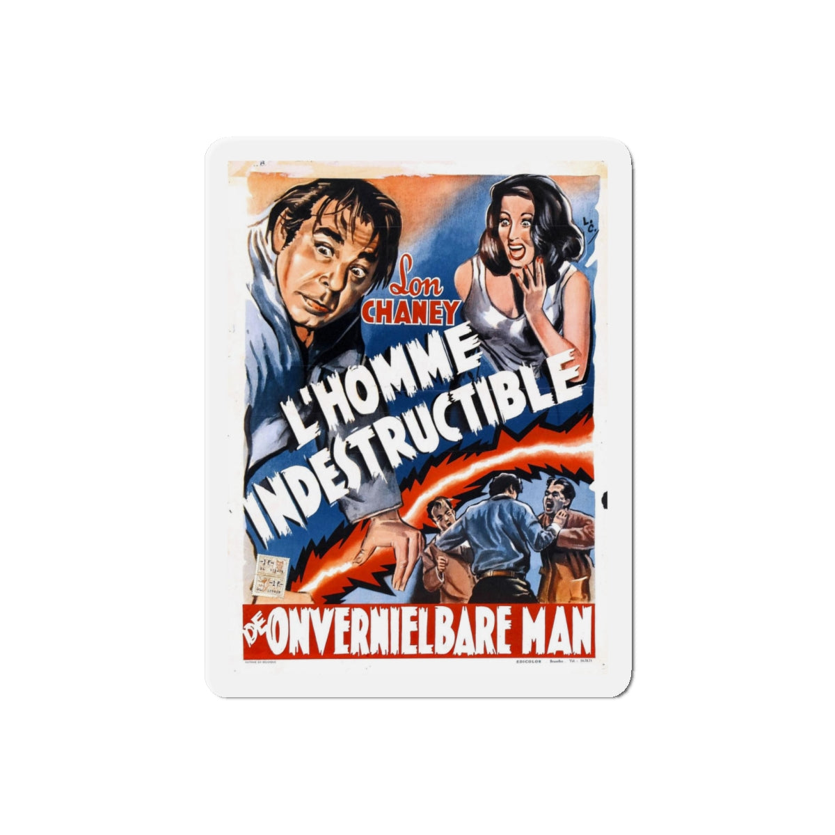 INDESTRUCTIBLE MAN (BELGIAN) 1956 Movie Poster - Refrigerator Magnet-6" × 6"-The Sticker Space