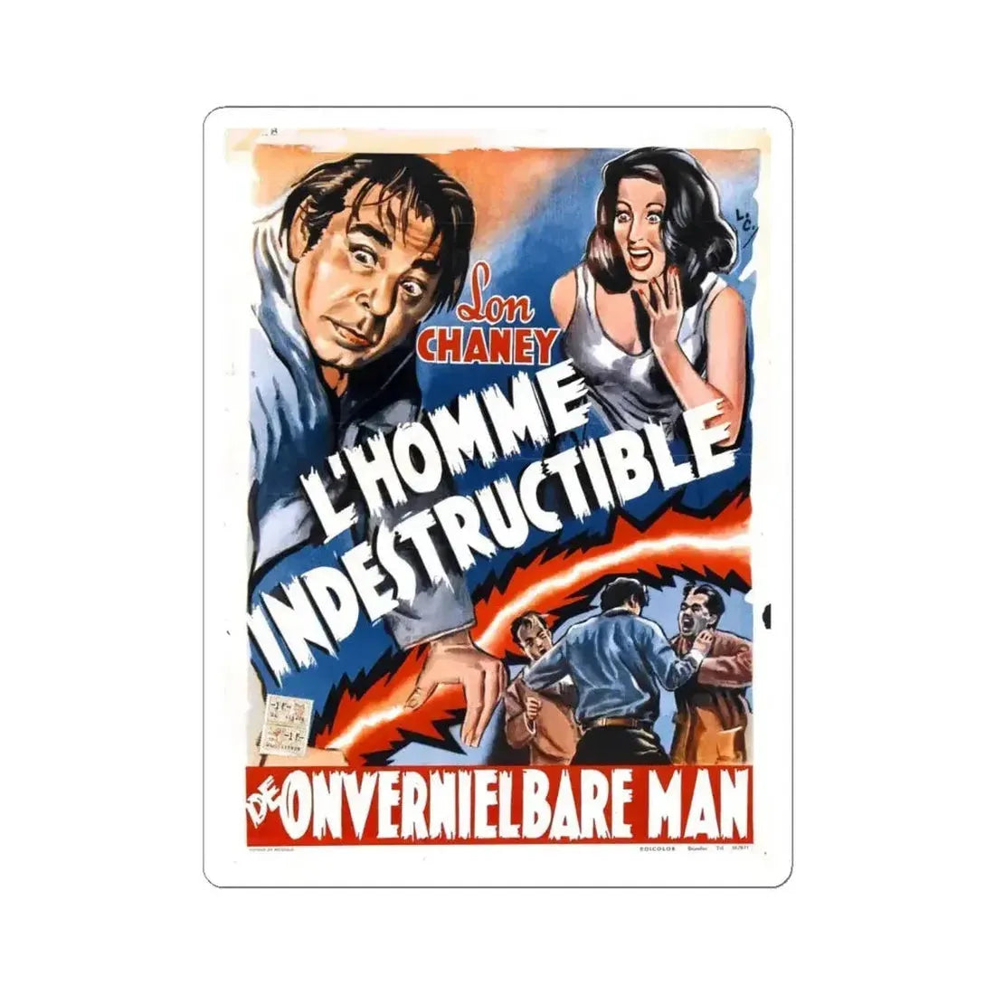 INDESTRUCTIBLE MAN (BELGIAN) 1956 Movie Poster - STICKER Vinyl Kiss-Cut Decal 6 Inch White - The Sticker Space