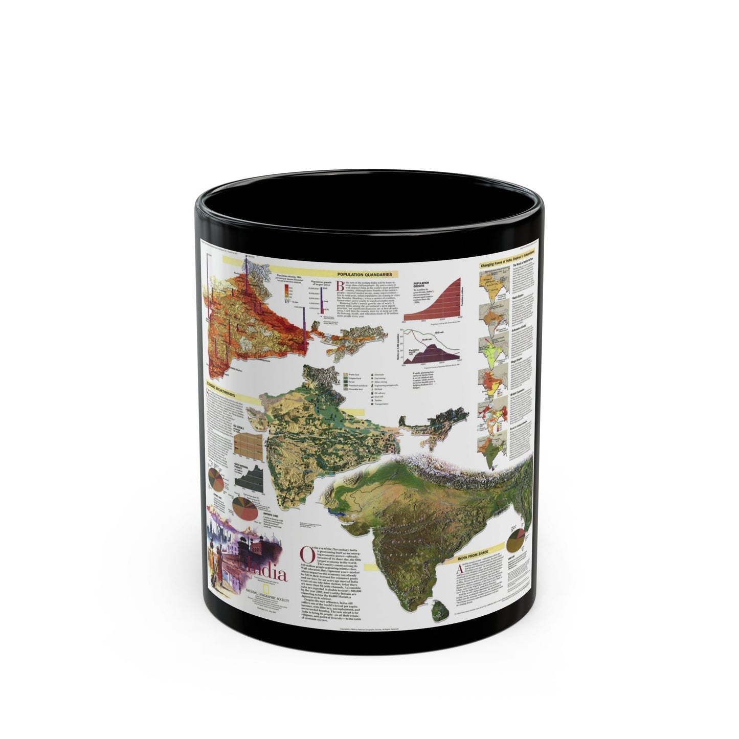 India (1997) (Map) Black Coffee Mug-11oz-The Sticker Space