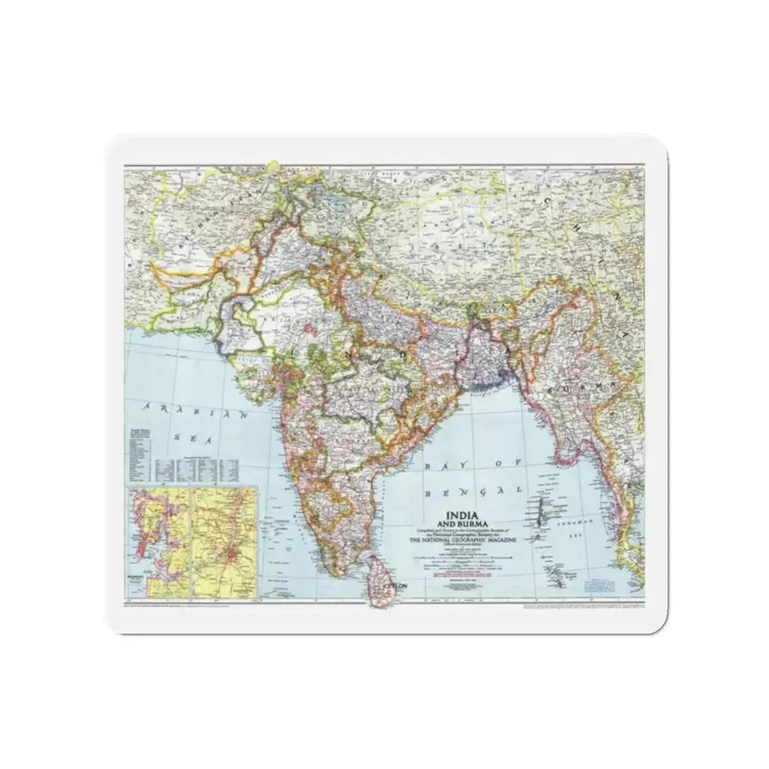 India and Burma (1946) (Map) Refrigerator Magnet 2 Inch - The Sticker Space