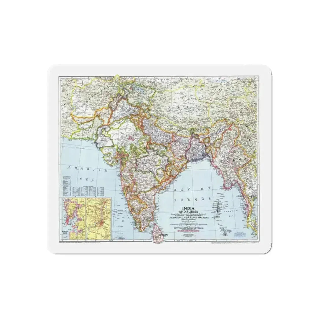 India and Burma (1946) (Map) Refrigerator Magnet 5 Inch - The Sticker Space