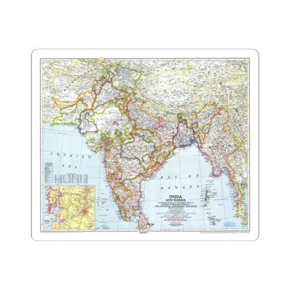 India and Burma (1946) (Map) STICKER Vinyl Kiss-Cut Decal 2 Inch White - The Sticker Space