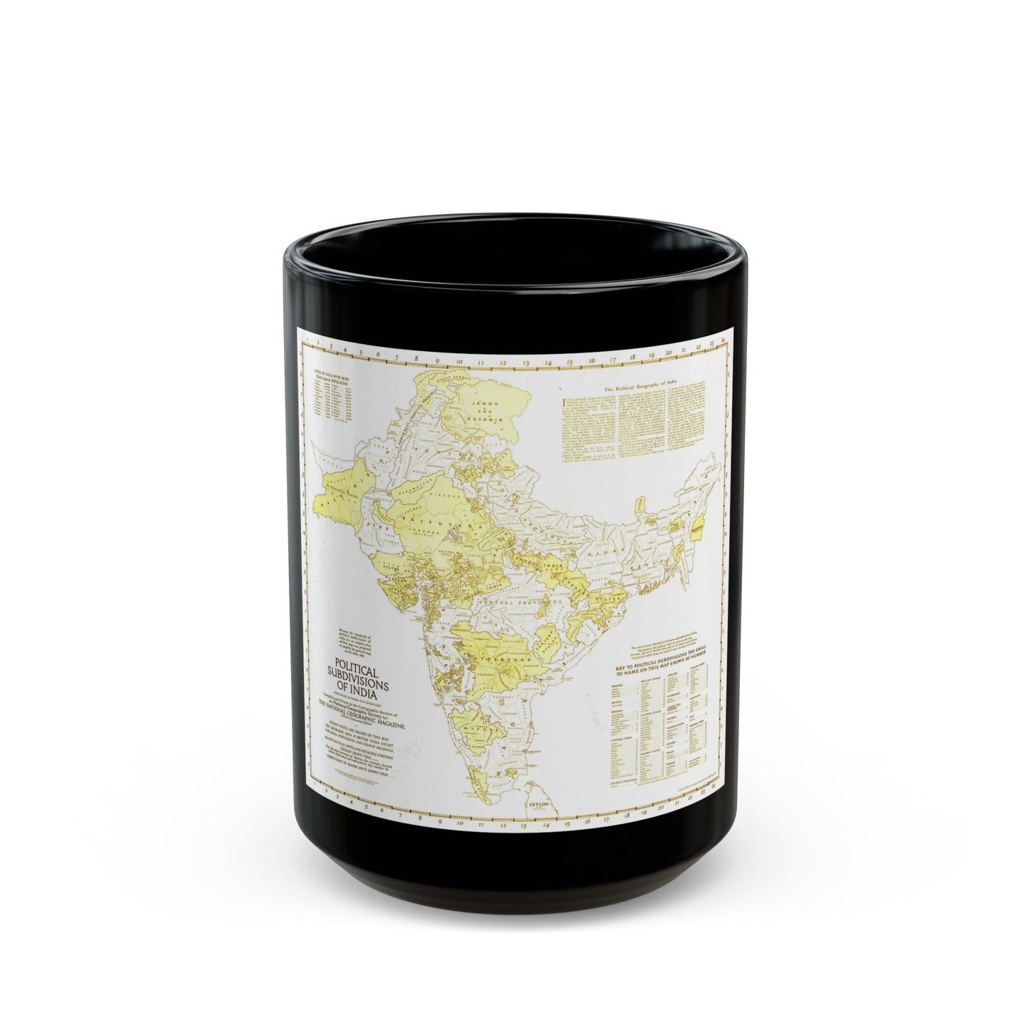 India - Political Subdivisions (1946) (Map) Black Coffee Mug-15oz-The Sticker Space