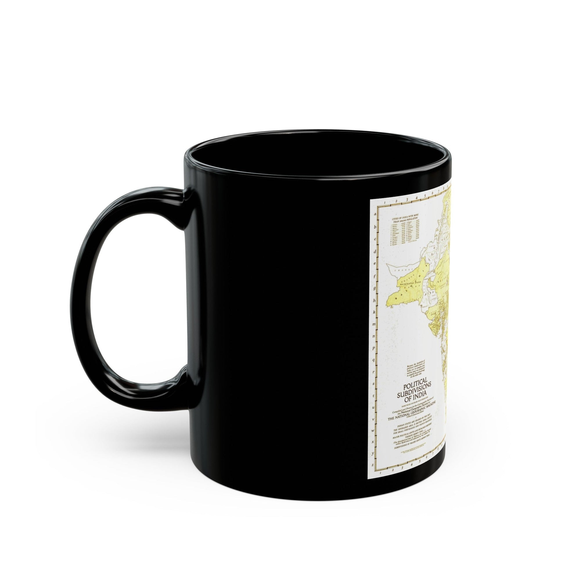 India - Political Subdivisions (1946) (Map) Black Coffee Mug-The Sticker Space