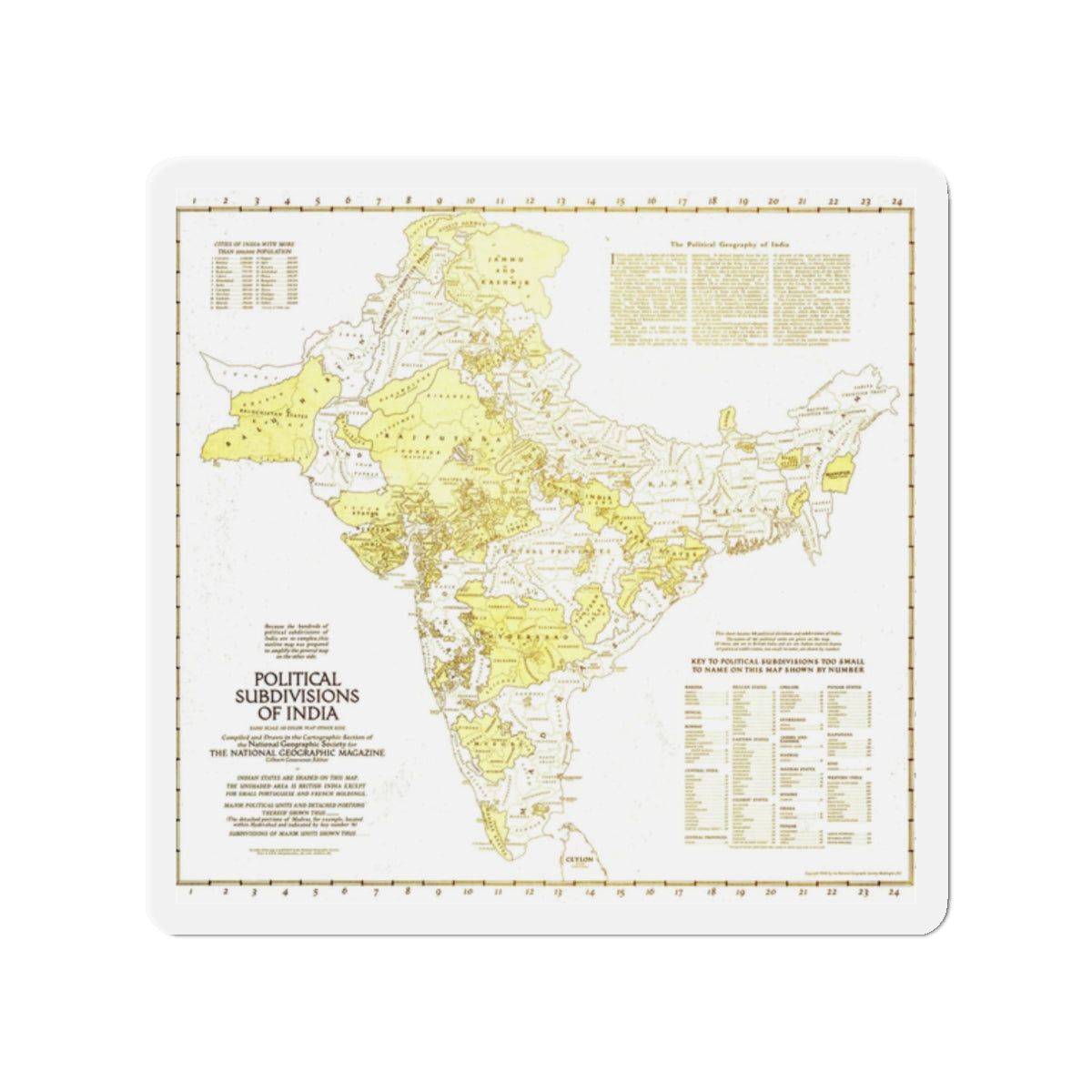 India - Political Subdivisions (1946) (Map) Refrigerator Magnet-2" x 2"-The Sticker Space