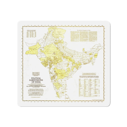 India - Political Subdivisions (1946) (Map) Refrigerator Magnet-3" x 3"-The Sticker Space