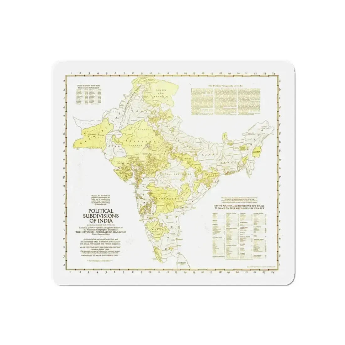 India - Political Subdivisions (1946) (Map) Refrigerator Magnet 5 Inch - The Sticker Space