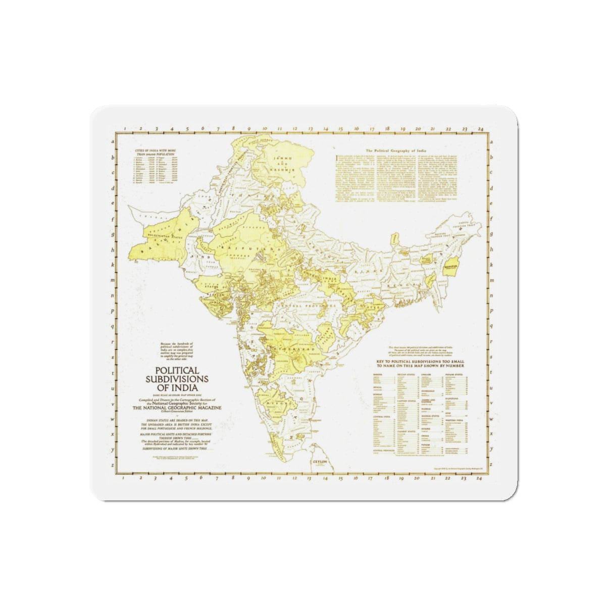 India - Political Subdivisions (1946) (Map) Refrigerator Magnet-5" x 5"-The Sticker Space