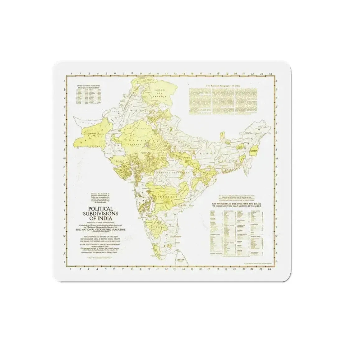 India - Political Subdivisions (1946) (Map) Refrigerator Magnet 6 Inch - The Sticker Space