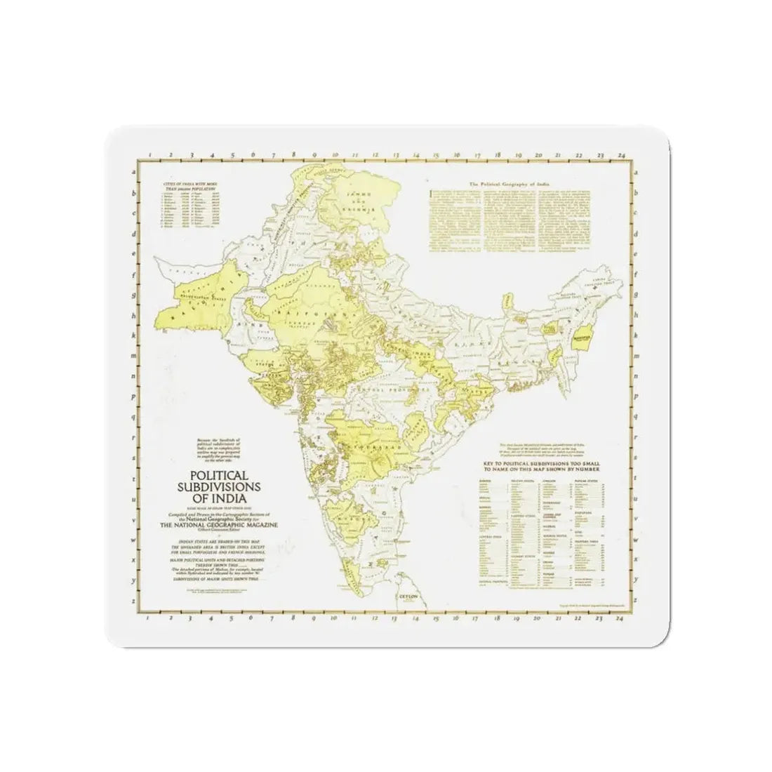 India - Political Subdivisions (1946) (Map) Refrigerator Magnet - The Sticker Space