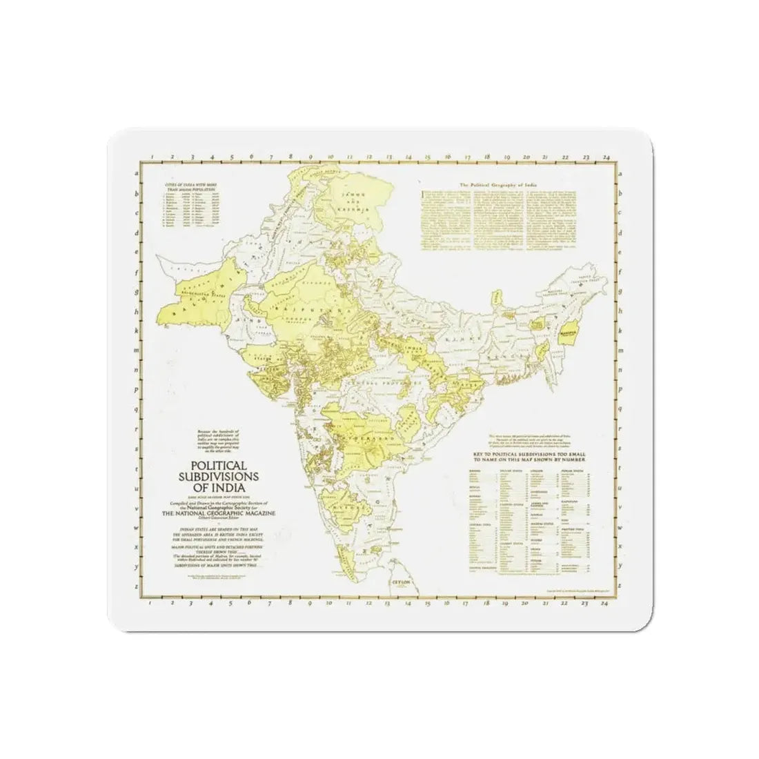 India - Political Subdivisions (1946) (Map) Refrigerator Magnet - The Sticker Space