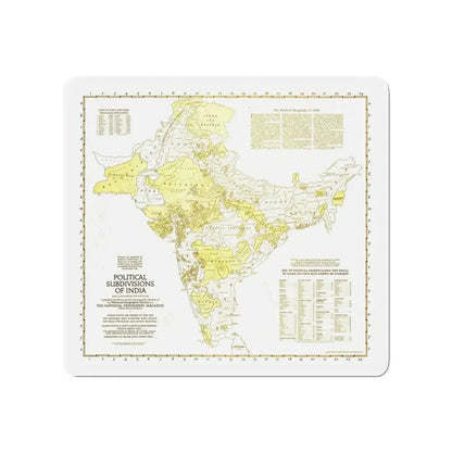 India - Political Subdivisions (1946) (Map) Refrigerator Magnet - The Sticker Space