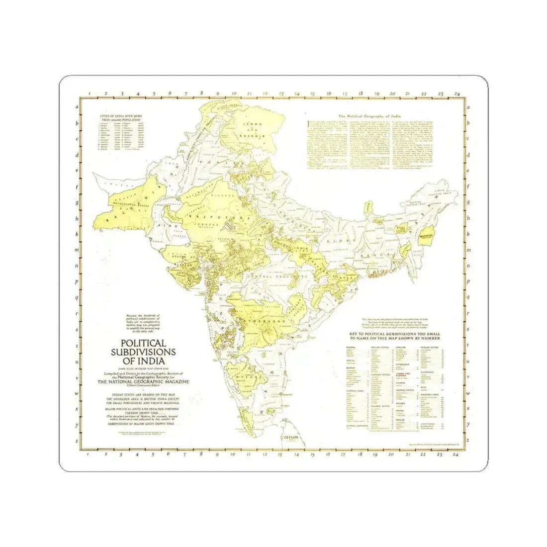 India - Political Subdivisions (1946) (Map) STICKER Vinyl Kiss-Cut Decal 6 Inch White - The Sticker Space