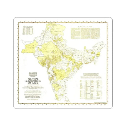 India - Political Subdivisions (1946) (Map) STICKER Vinyl Kiss-Cut Decal 6 Inch White - The Sticker Space