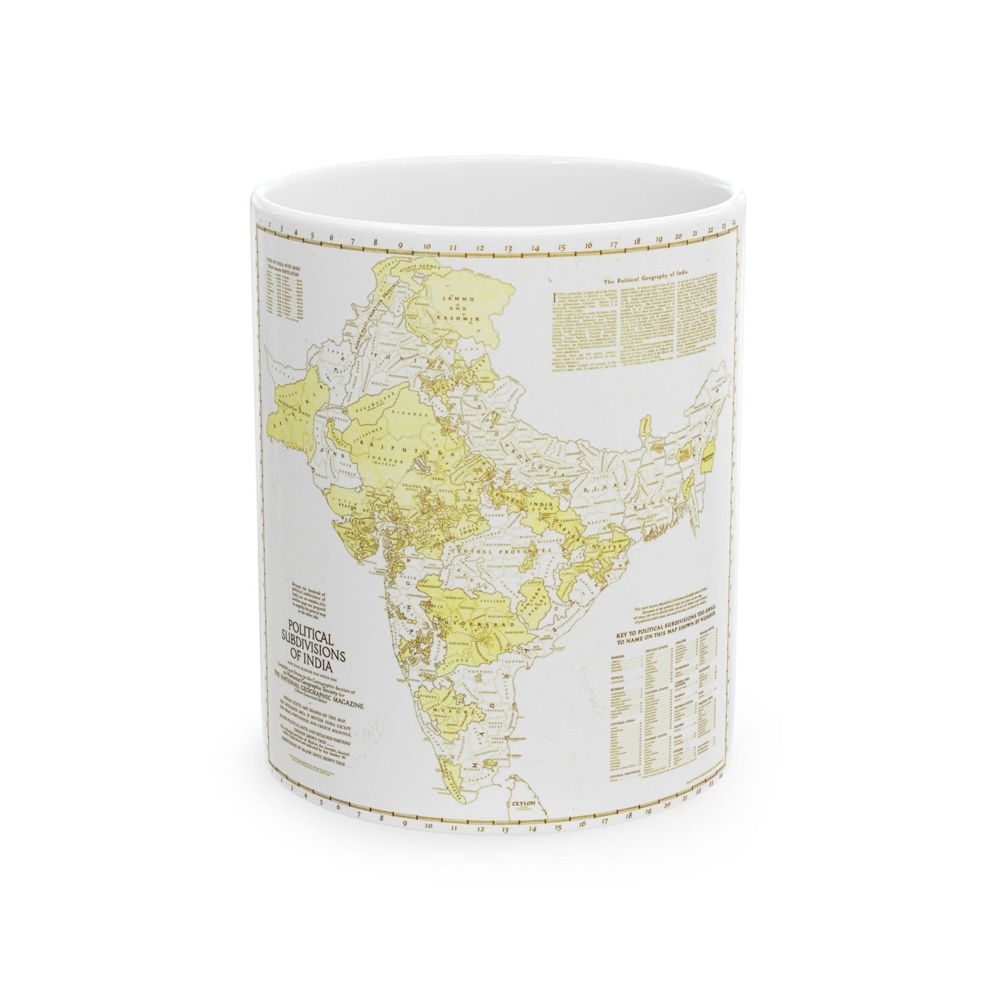 India - Political Subdivisions (1946) (Map) White Coffee Mug-11oz-The Sticker Space