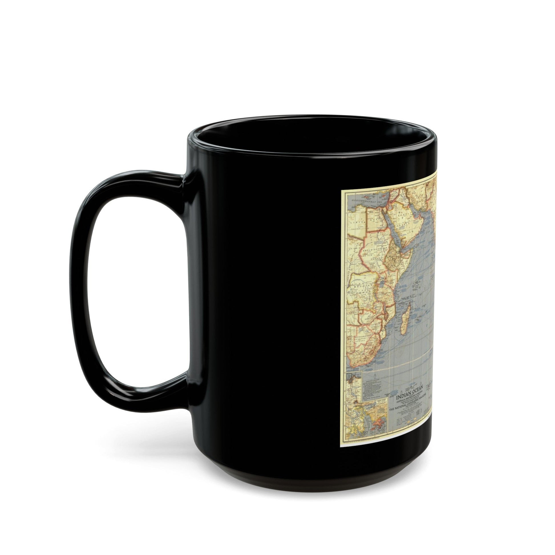 Indian Ocean (1941) (Map) Black Coffee Mug-The Sticker Space