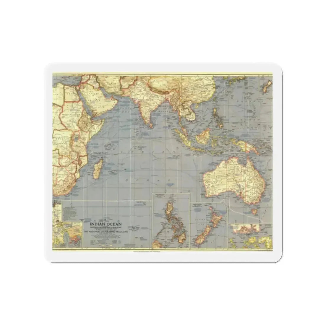 Indian Ocean (1941) (Map) Refrigerator Magnet 2 Inch - The Sticker Space