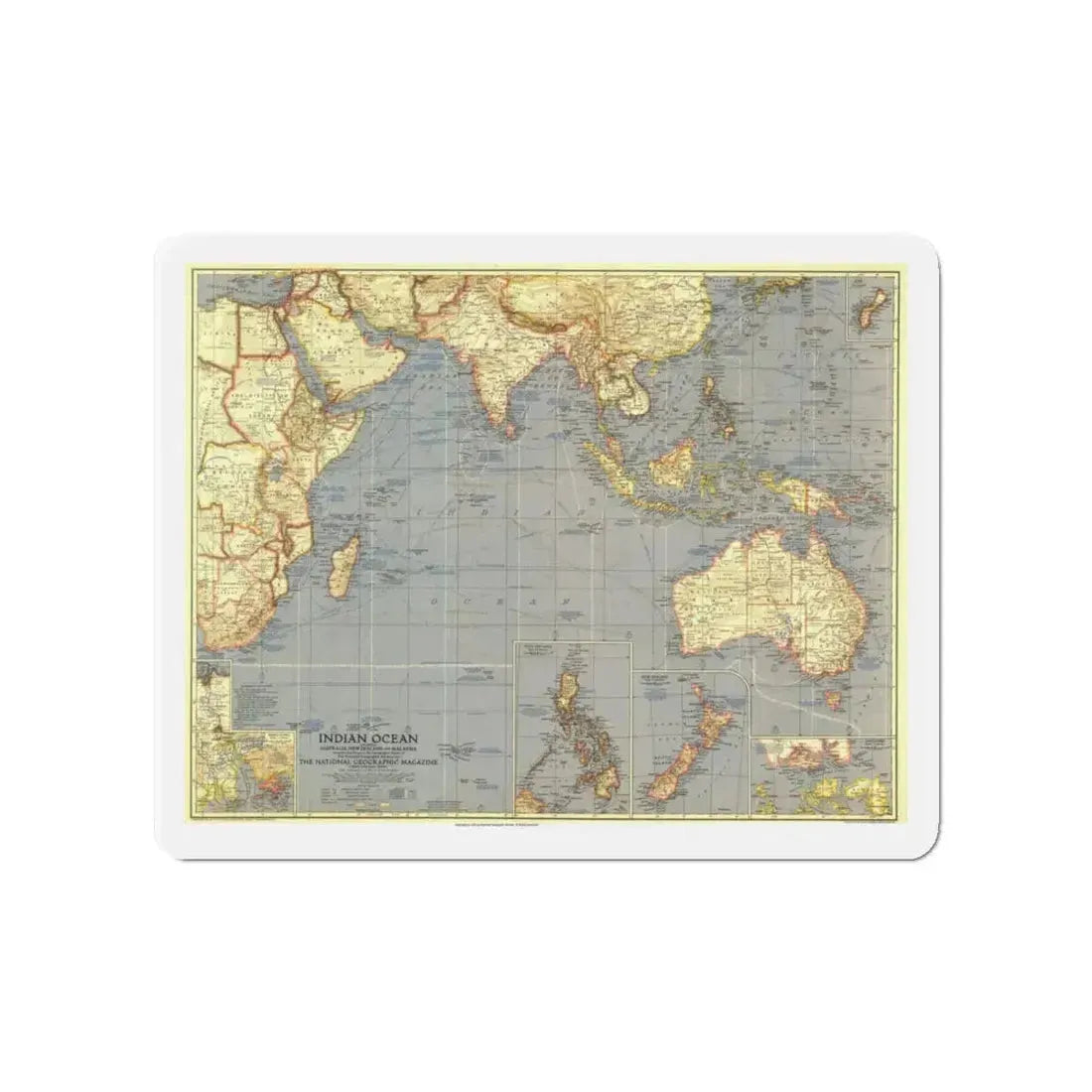 Indian Ocean (1941) (Map) Refrigerator Magnet 4 Inch - The Sticker Space