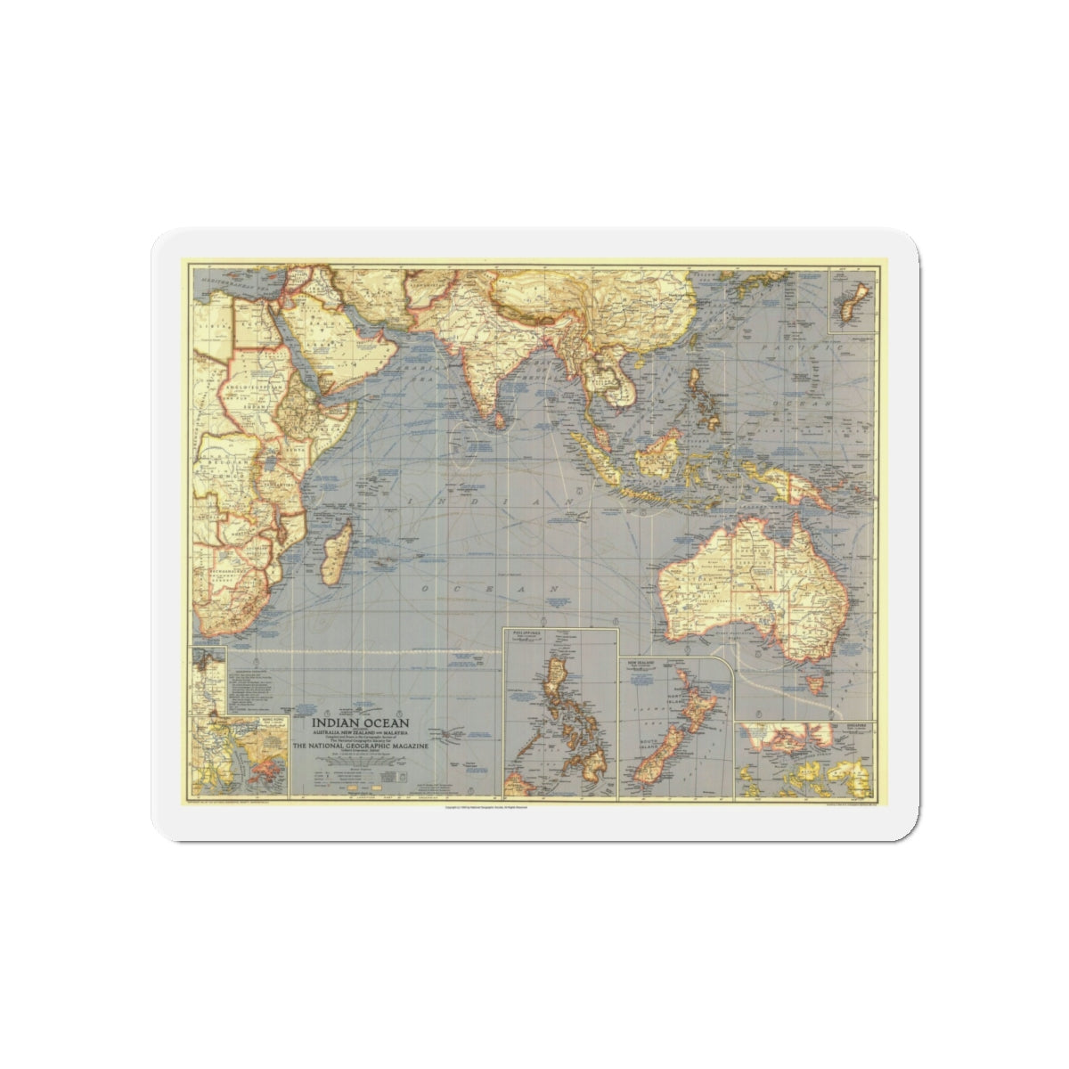 Indian Ocean (1941) (Map) Refrigerator Magnet-4" x 4"-The Sticker Space