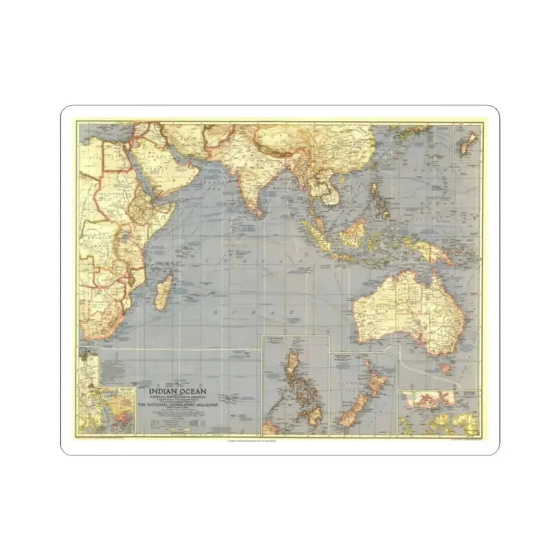 Indian Ocean (1941) (Map) STICKER Vinyl Kiss-Cut Decal 2 Inch White - The Sticker Space