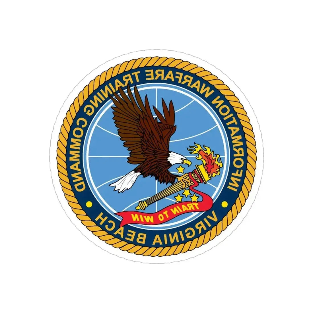 Information Warfare Training Command VA Beach (U.S. Navy) REVERSE PRINT Transparent Die-Cut STICKER 5 Inch Die-Cut Transparent - The Sticker Space