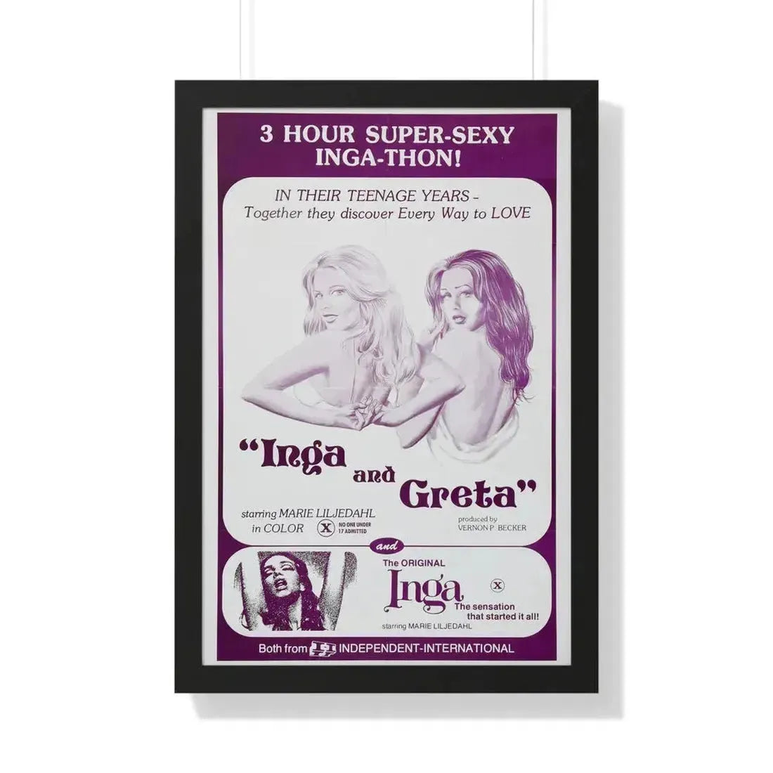 INGA AND GRETA + INGA 1968 - Framed Movie Poster 20" x 30" Black - The Sticker Space