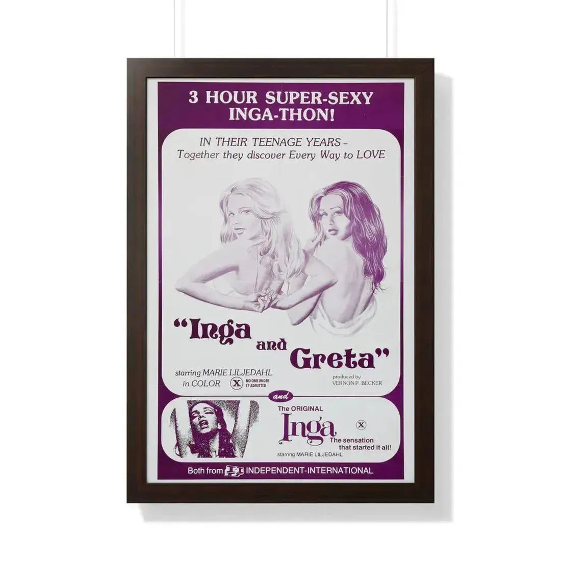 INGA AND GRETA + INGA 1968 - Framed Movie Poster 20" x 30" Walnut - The Sticker Space