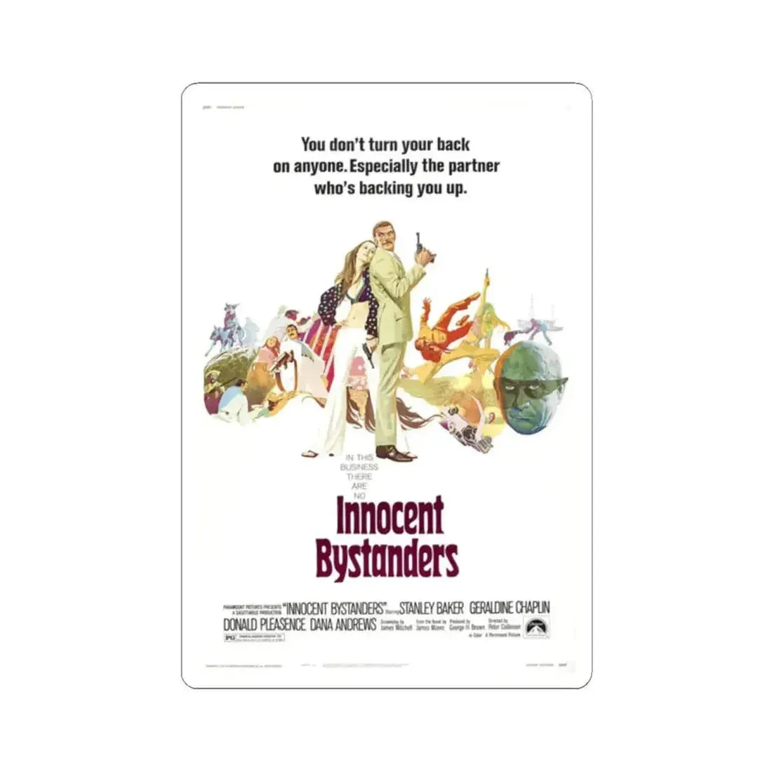 Innocent Bystanders 1972 Movie Poster - STICKER Vinyl Kiss-Cut Decal 2 Inch White - The Sticker Space