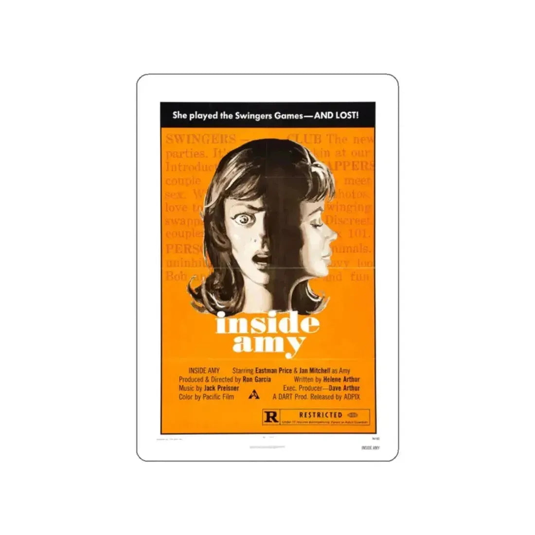 INSIDE AMY (SUPER SWINGING PLAYMATES) 1974 Movie Poster STICKER Vinyl Die-Cut Decal 2 Inch - The Sticker Space