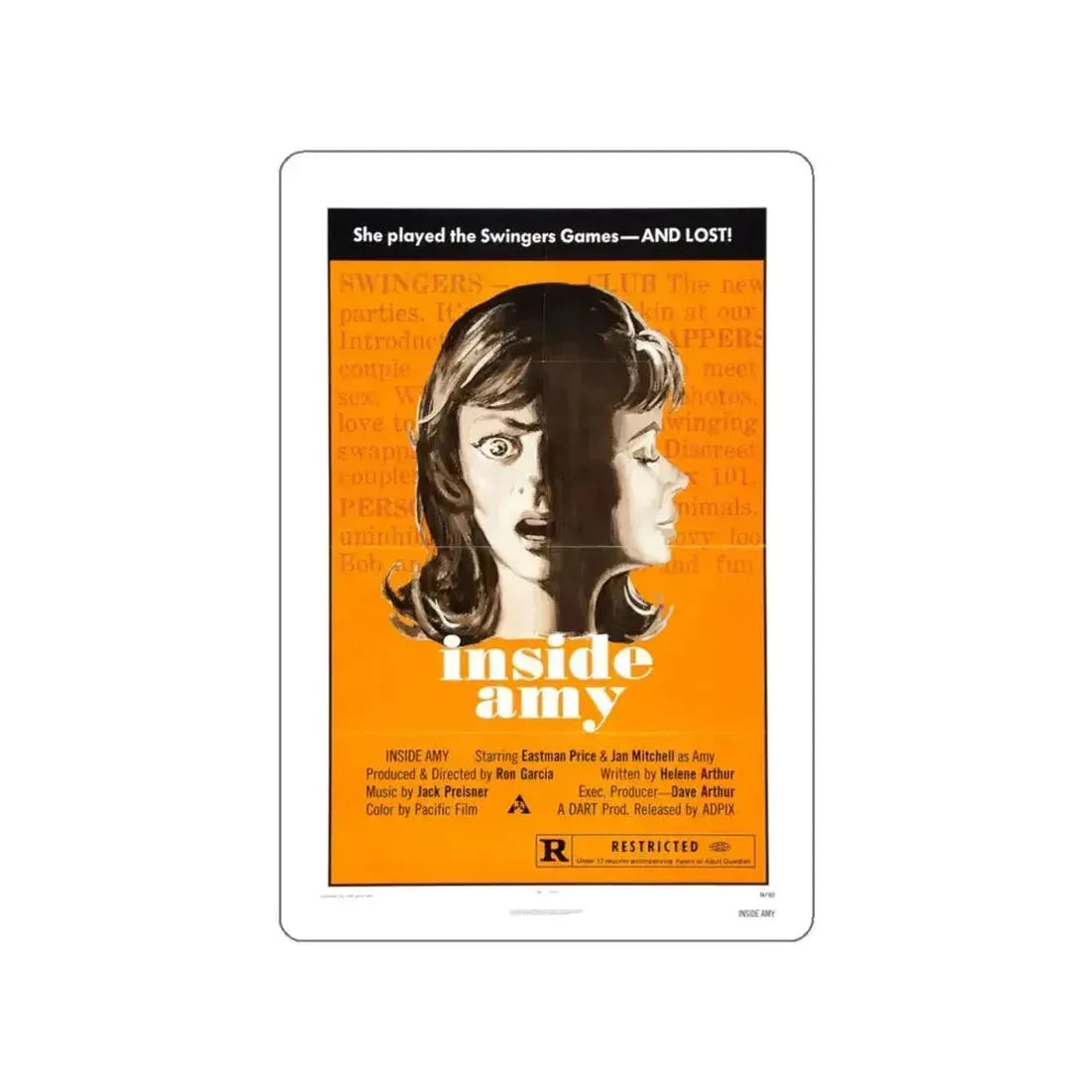 INSIDE AMY (SUPER SWINGING PLAYMATES) 1974 Movie Poster STICKER Vinyl Die-Cut Decal 3 Inch - The Sticker Space