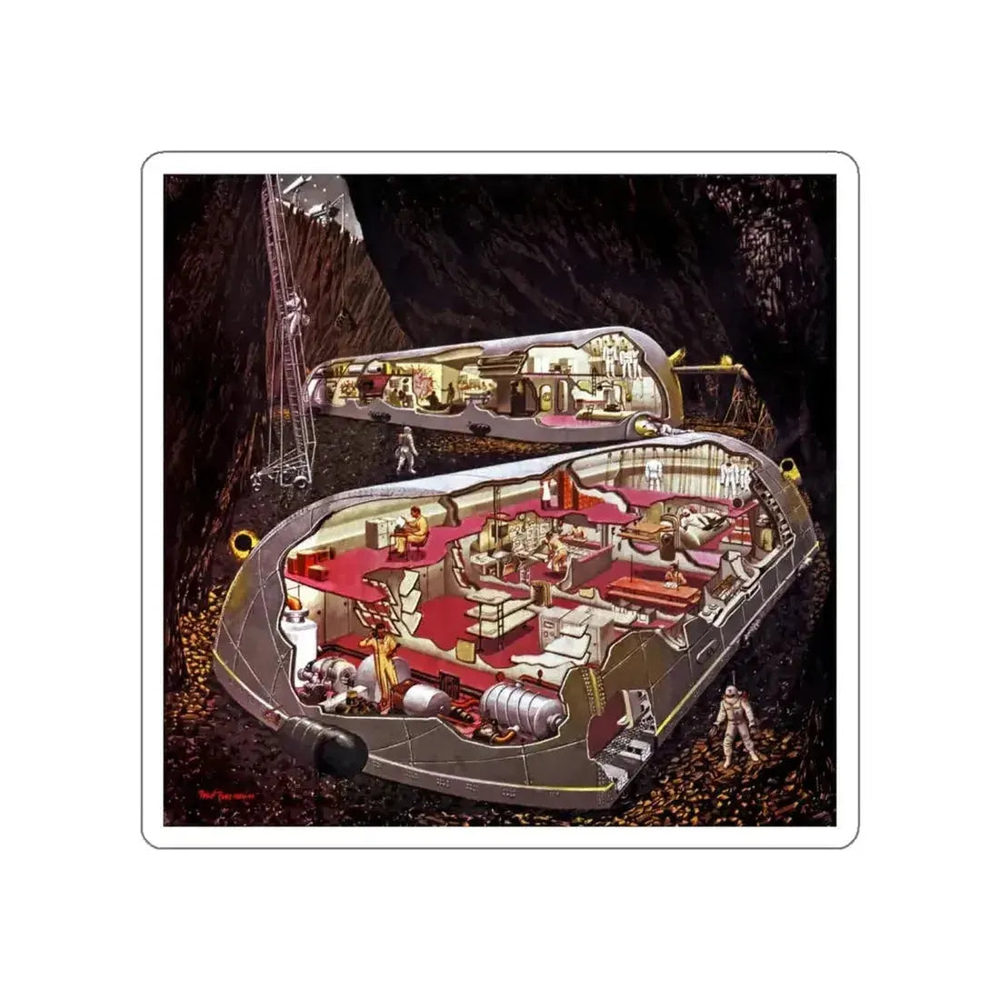Inside the Lunar Base, 1952 (Magazine Illustration) STICKER Vinyl Die-Cut Decal - The Sticker Space