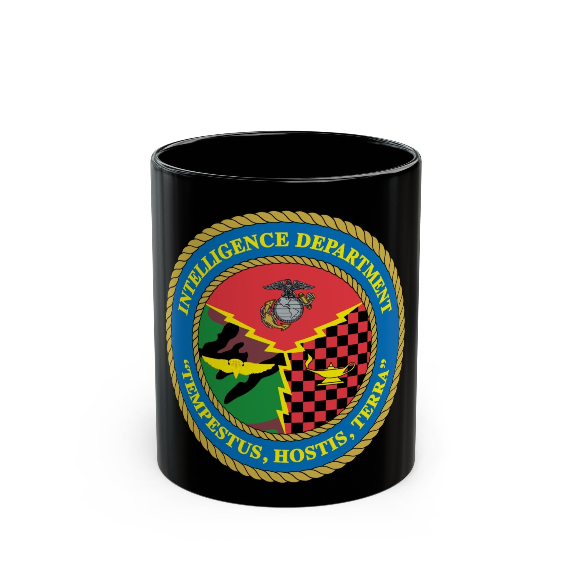 Intelligence Department Tempestus Hostis Terra (USMC) Black Coffee Mug-11oz-The Sticker Space