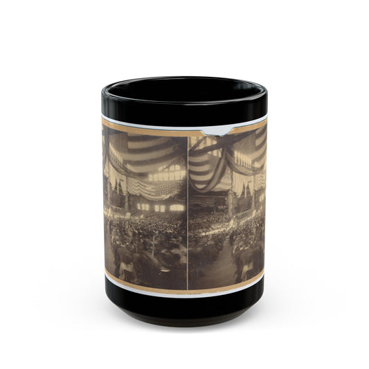 Interior View Of A Large Convention Hall Filled With People Sitting In Chairs (U.S. Civil War) Black Coffee Mug-15oz-The Sticker Space